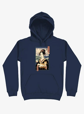 Geisha Cat Lisa Ukiyo-e Navy Blue Hoodie