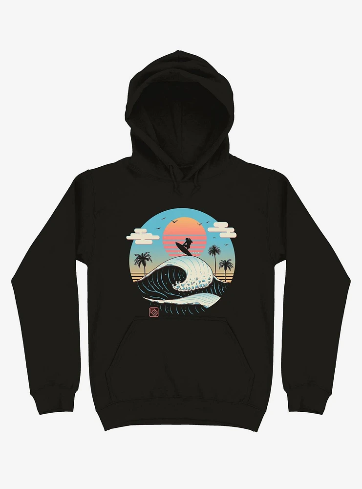 Surfing Waves Summer Vibes Black Hoodie