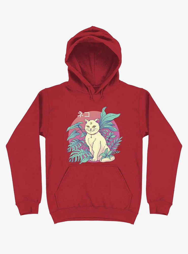 Leaves Vapor Cat Red Hoodie