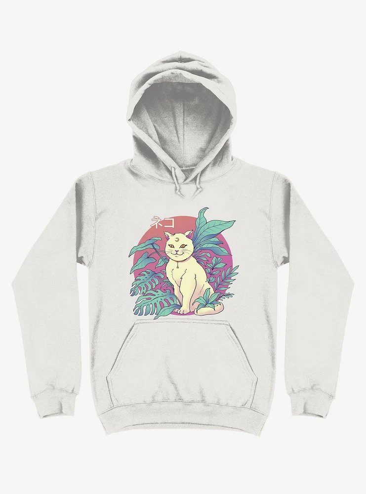 Leaves Vapor Cat White Hoodie