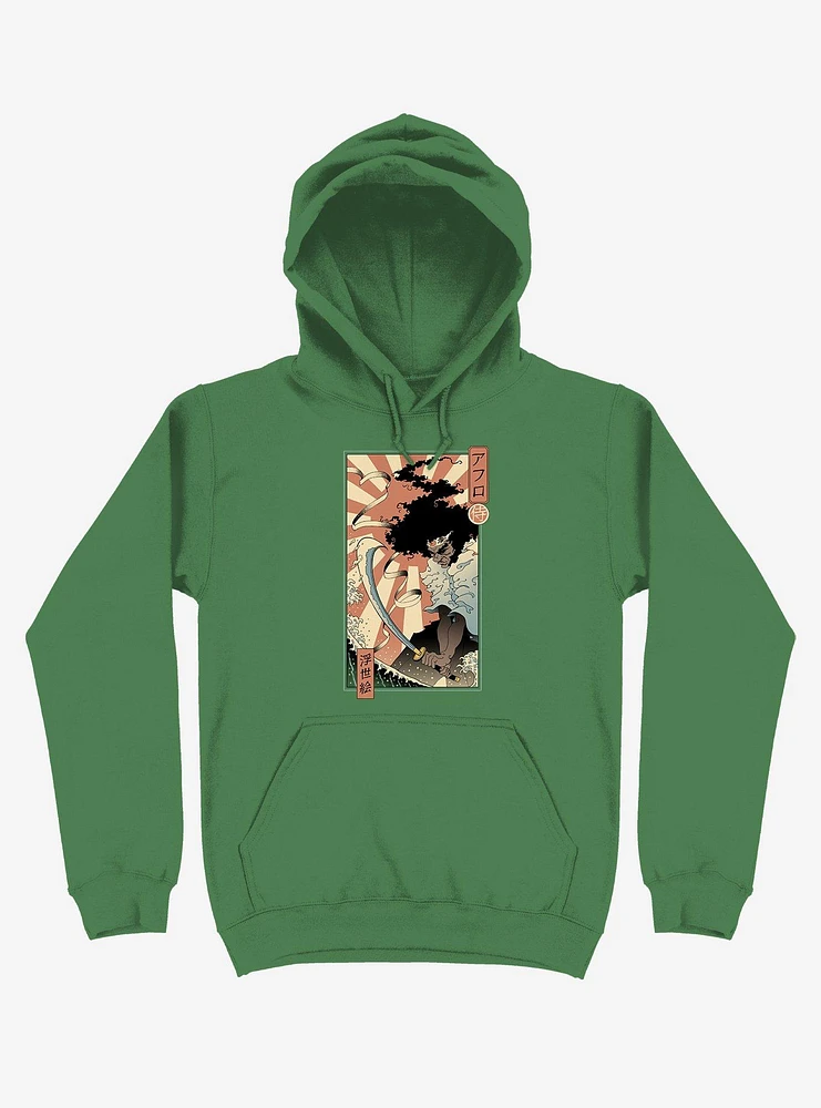 Samurai Sword Ocean Ukiyo-e Kelly Green Hoodie