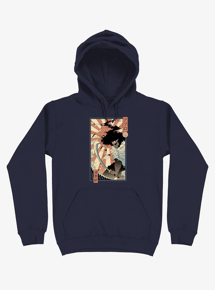 Samurai Sword Ocean Ukiyo-e Navy Blue Hoodie