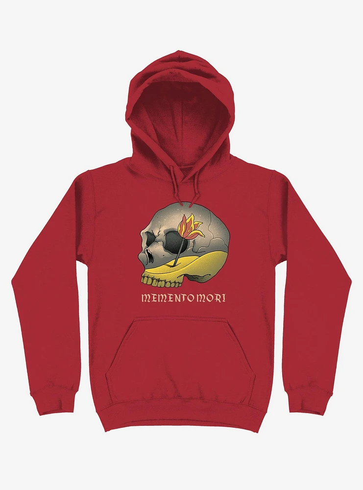 Memento Mori Flower Skull Red Hoodie