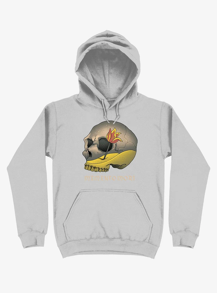 Memento Mori Flower Skull Silver Hoodie