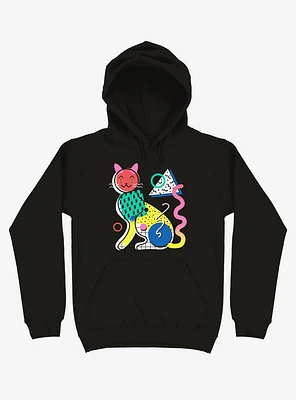 Memphis Cat Design Black Hoodie