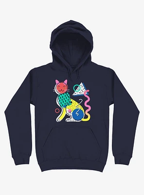 Memphis Cat Design Navy Blue Hoodie