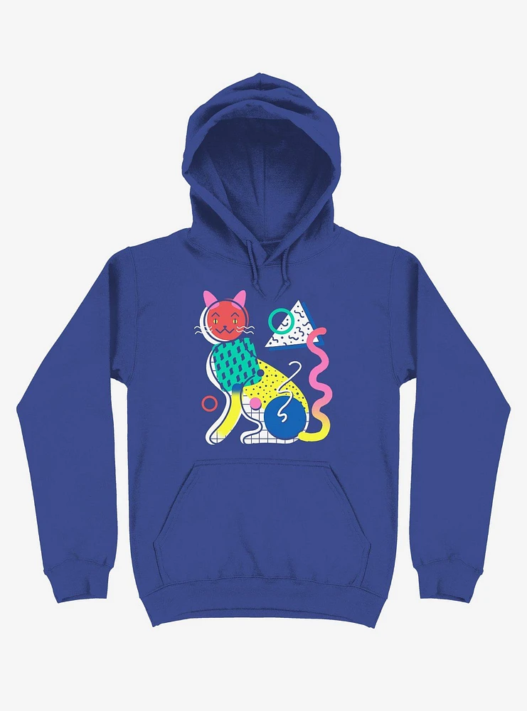 Memphis Cat Design Royal Blue Hoodie