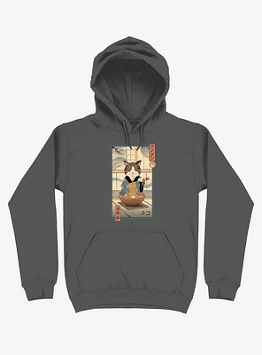 Cat Neko Ramen Ukiyo-e Asphalt Grey Hoodie