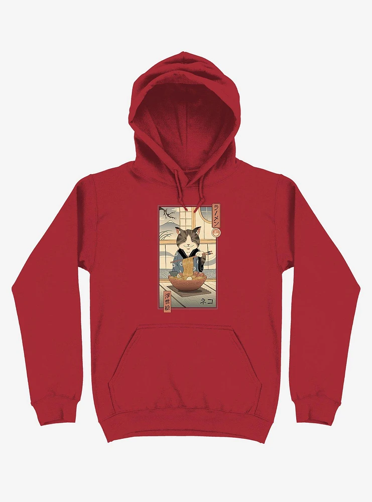 Cat Neko Ramen Ukiyo-e Red Hoodie