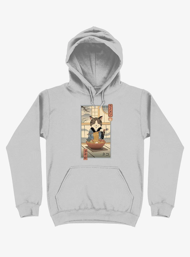 Cat Neko Ramen Ukiyo-e Silver Hoodie