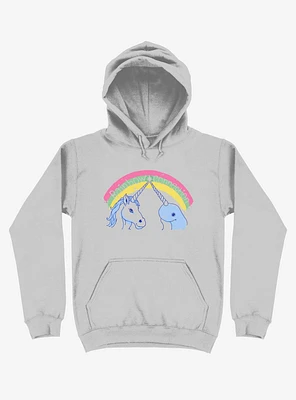Rainbow Connection Unicorn And Narwhal Silver Hoodie