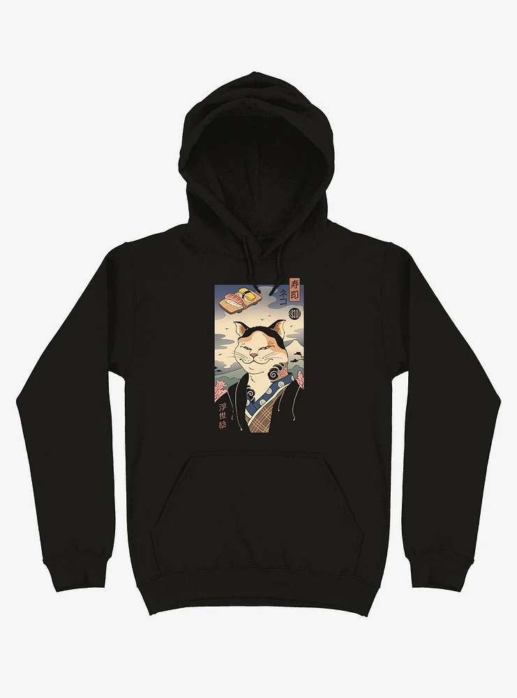 Sushi Nekoyo-e Black Hoodie