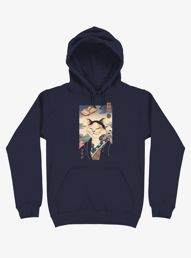 Sushi Nekoyo-e Navy Blue Hoodie