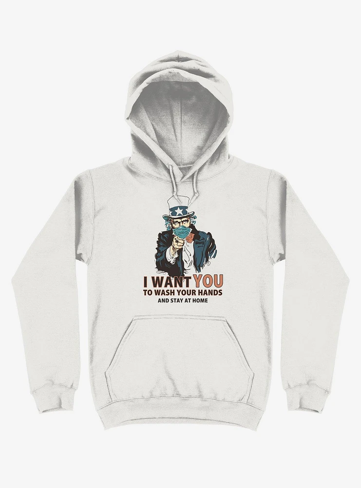 Wash Your Hands! Mask Uncle Sam White Hoodie