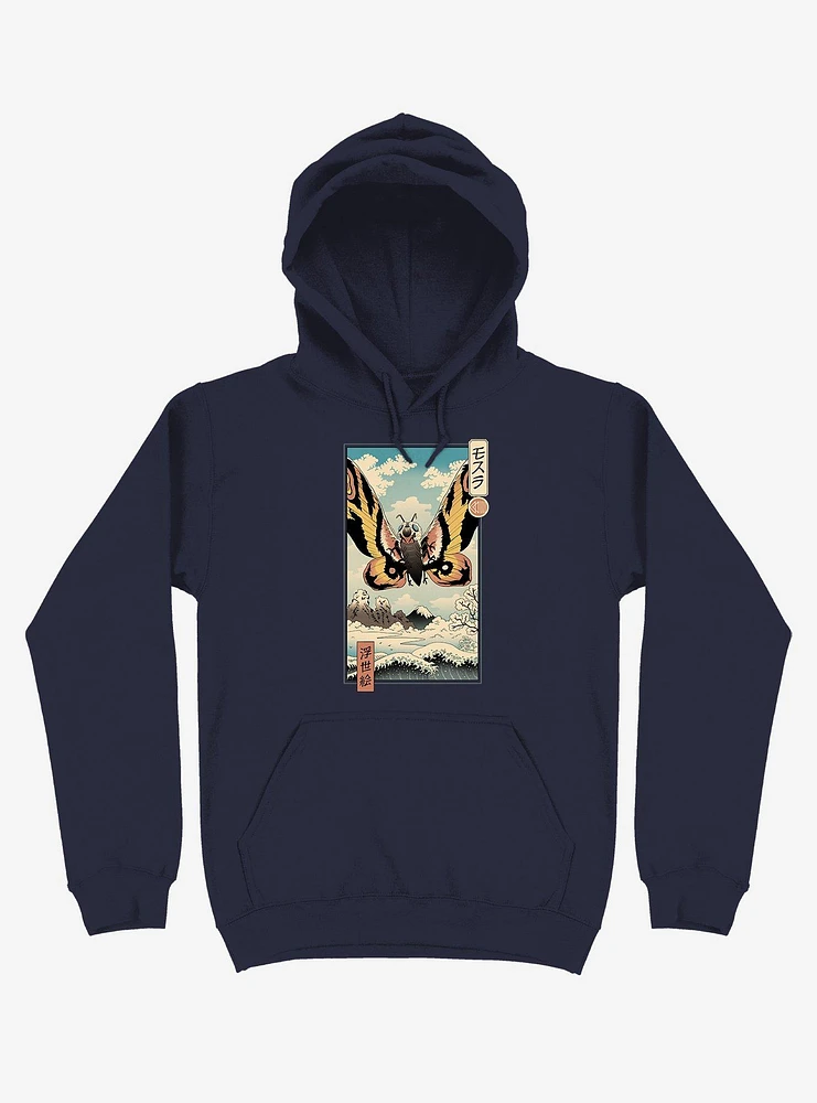 Ancient Moth Ukiyo-e Navy Blue Hoodie