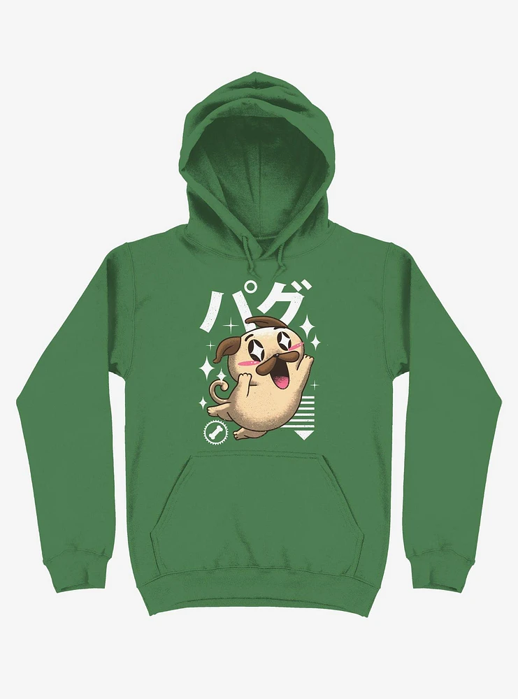 Kawaii Pug Kelly Green Hoodie