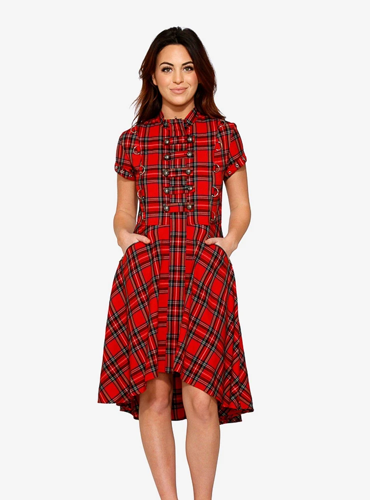 Lace Up Hi Lo Dress Red Plaid