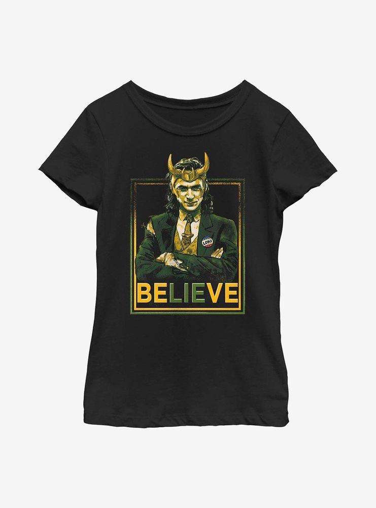 Marvel Loki Believe Political Motive Youth Girls T-Shirt