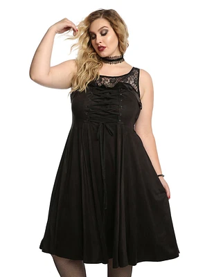 Black Lace-Up Sweetheart Sleeveless Dress Plus