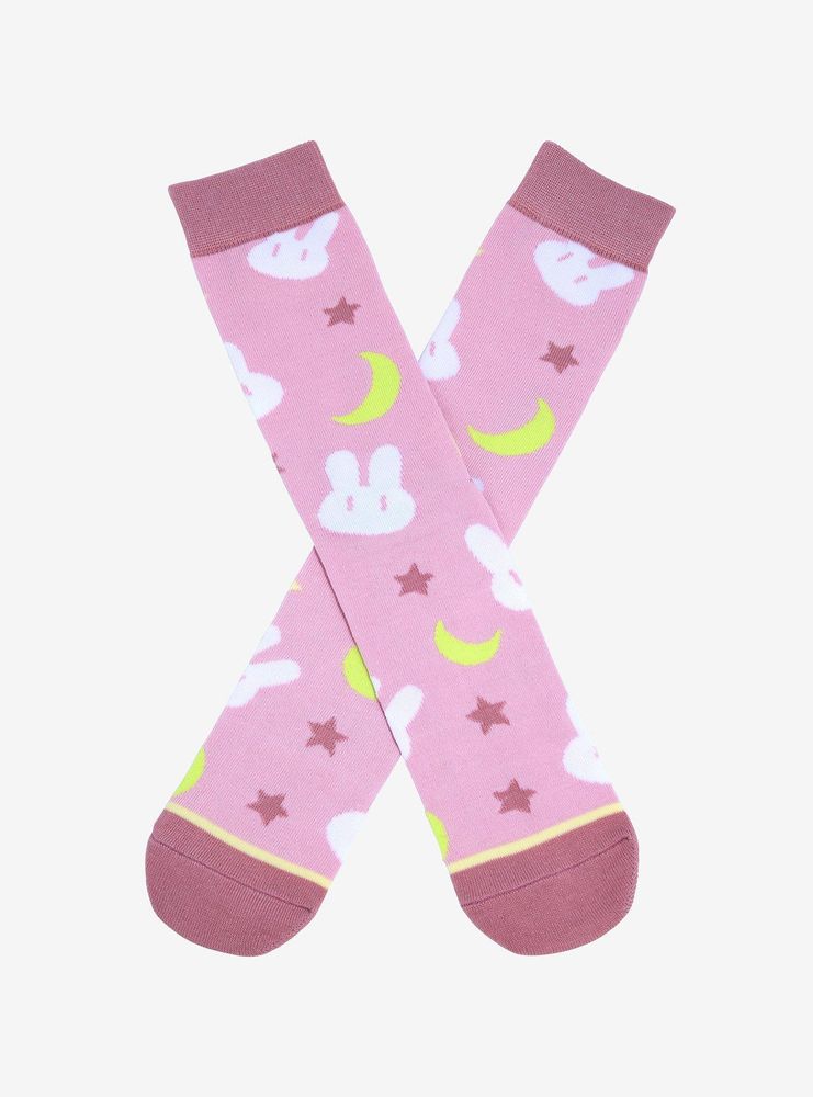 Sailor Moon Bunnies & Crescent Moons Allover Print Crew Socks - BoxLunch Exclusive