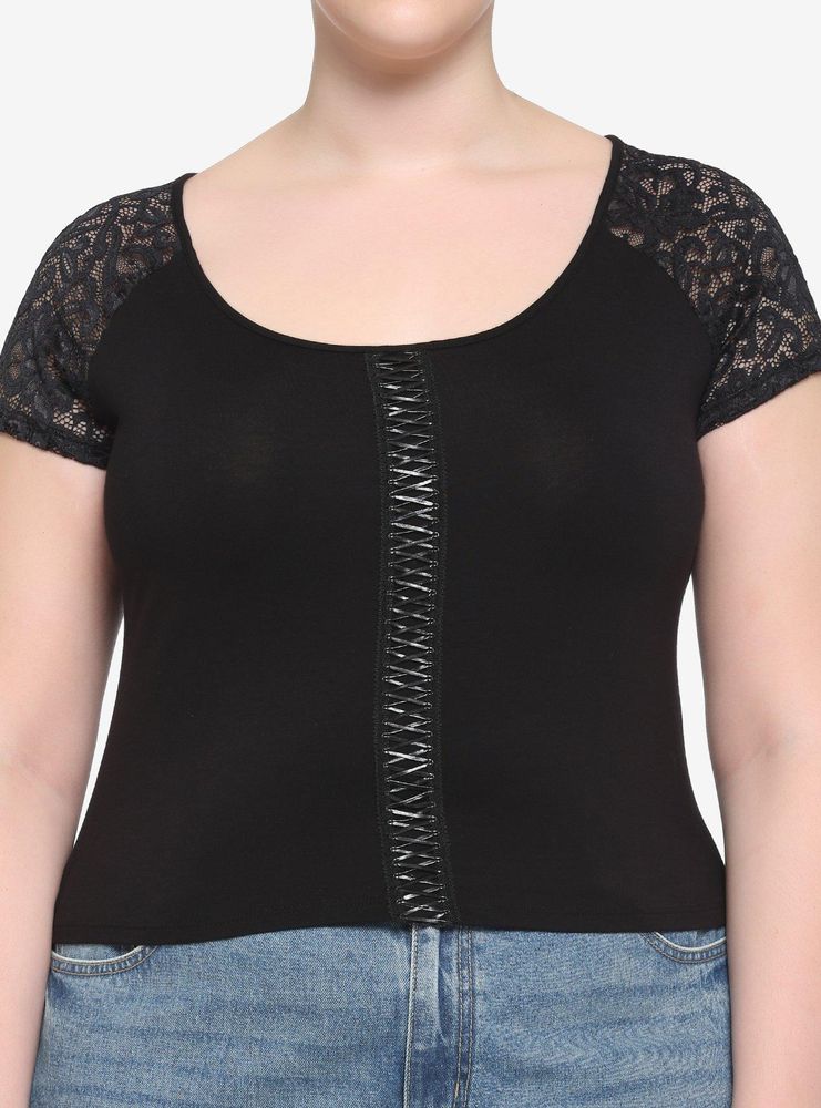 Black Rose Lace Girls Crop Top Plus Size