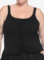 Black Lace-Up Girls Crop Tank Top Plus Size