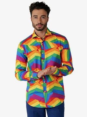 Zig Zag Rainbow Woven Button-Up