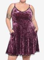 Purple Velvet Crystal Charm Dress Plus