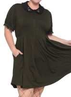 Forest Green Embroidered Collar Dress Plus Size