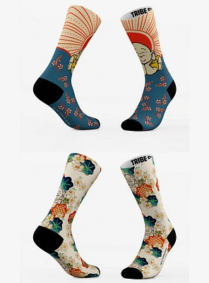 Rising Sun and Watercolor Bitty Buda Socks 2 Pack