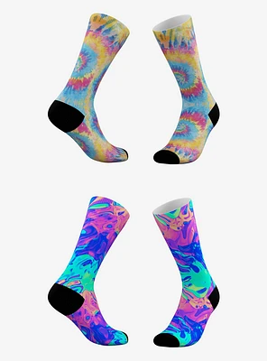 Tie Dye and Rainbow Swirl Hologram Socks 2 Pack