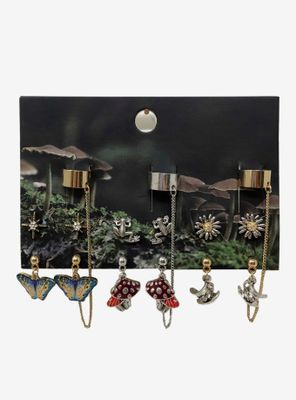 Teacup Butterflies & Mushrooms Forest Earrings Set