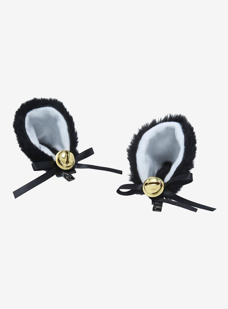 Black & White Fuzzy Cat Ear Hair Clip Set