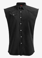 Black Sleeveless Woven Button-Up