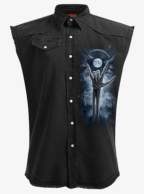 Grim Rocker Sleeveless Woven Button-Up