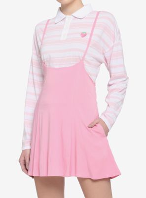 Pink High-Waisted Spaghetti Strap Suspender Skirt