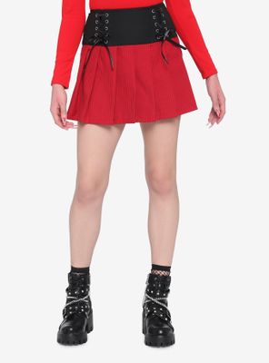 Black & Red Lace-Up Yoke Skirt