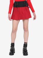 Black & Red Lace-Up Yoke Skirt