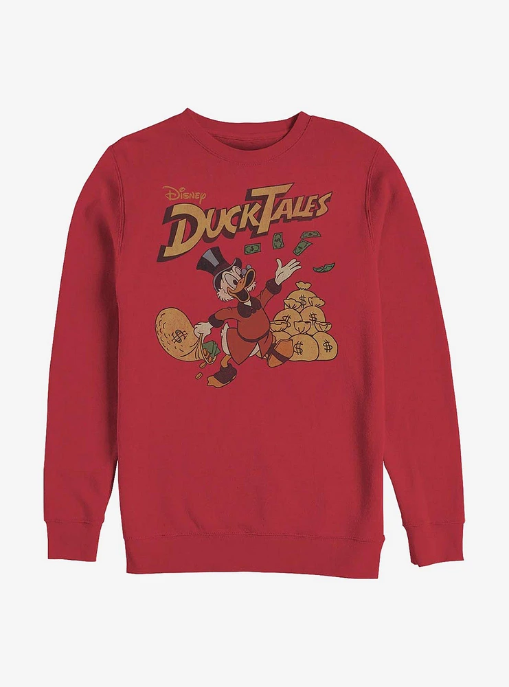 Disney Ducktales Scrooge Throwing Dollars Crew Sweatshirt