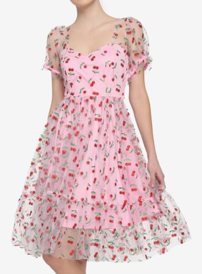 Cherry Glitter Mesh Dress