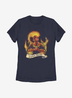 Captain Marvel Flames Womens T-Shirt