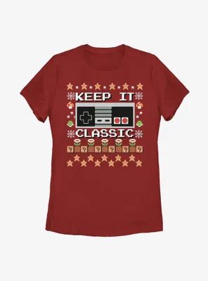 Nintendo Christmas Keep Classic Sweater Pattern Womens T-Shirt