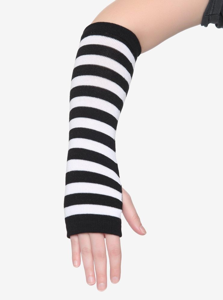 Black & White Stripe Arm Warmers Plus Size
