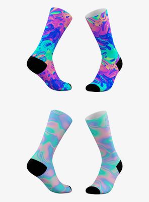 Rainbow Swirl And Unicorn Marble Hologram Socks 2 Pack