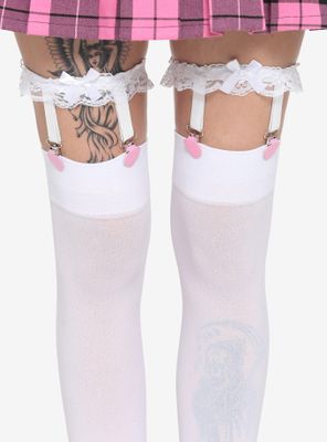 White Lace Pink Heart Garter Set
