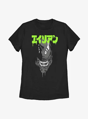 Alien Big Face Japanese Text Womens T-Shirt