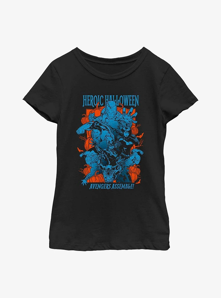 Marvel Avengers Pumpkin Group Poster Youth Girls T-Shirt
