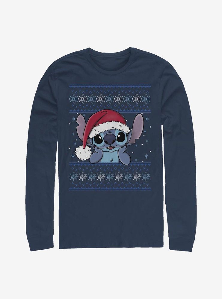 Disney Lilo And Stitch Holiday Wearing Santa Hat Long-Sleeve T-Shirt