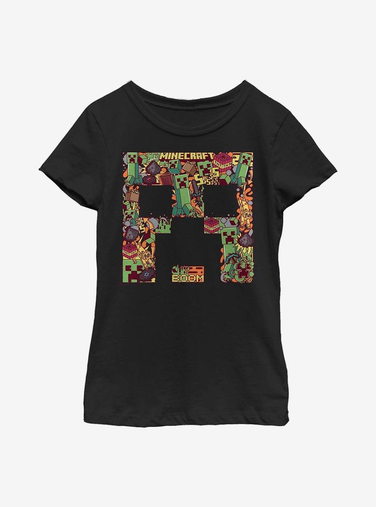 Minecraft Creeper Face Collage Youth Girls T-Shirt