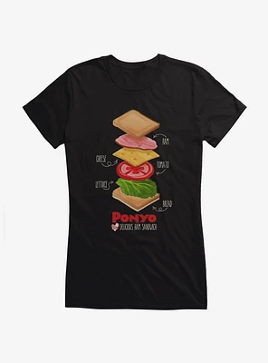 Studio Ghibli Ponyo Deconstructed Ham Sandwich Girls T-Shirt